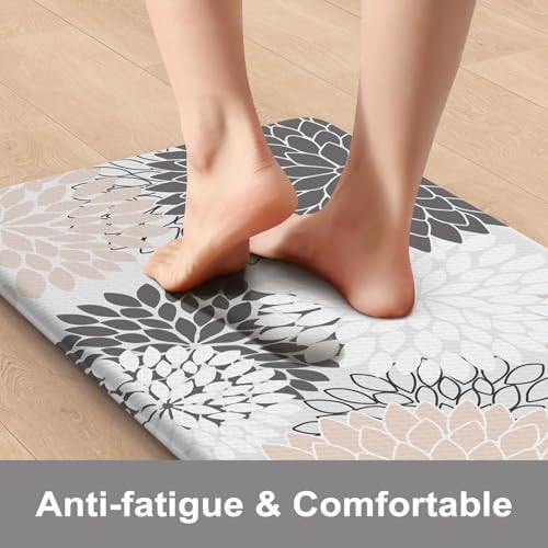 KIMODE Anti Fatigue Kitchen Mats for Floor, Boho Floral Kitchen Rugs Sets of 2, Non Slip Waterproof Kitchen Floor Mats, Memory Foam Kitchen Mat for Sink, Laundry, Office, Desk Pink 20"x47"+20"x32"