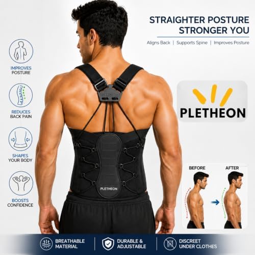 Posture Corrector Belt for Men & Women | Ergonomic Upper Back Support Brace | Adjustable Shoulder & Back Straightener | Breathable | Fits 28-46 Inch Tummy