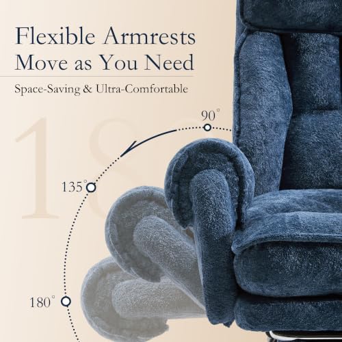 Criss Cross Comfy Office Chair with Adjustable 5-Position Armrests, Retractable Footrest & Headrest, Pet Friendly Reclining Desk Chair for Cross-Legged Sitting Blue