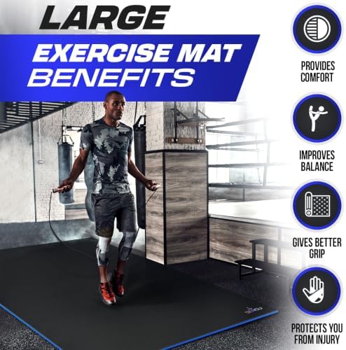 Sensu Large Exercise Mat – Extra Thick Non-Slip Workout Mat for Home Gym, Durable Shoe-Friendly Fitness Mat for Strength Training, Stretching, Cardio, and Balance Workouts (Multiple Sizes)