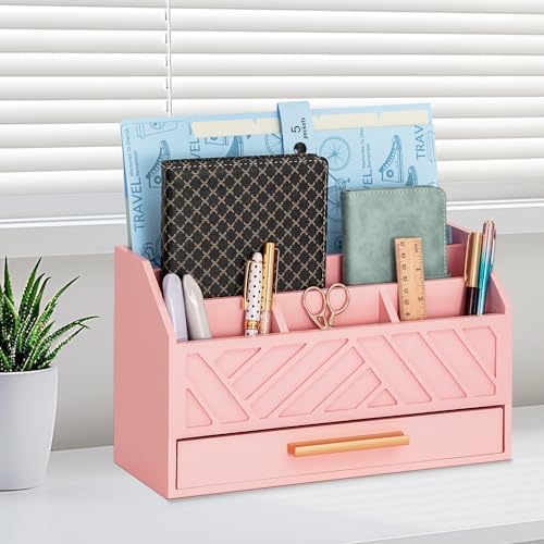 Desk Organizer with Drawer, Countertop Bill Mail Organizer and File Storage