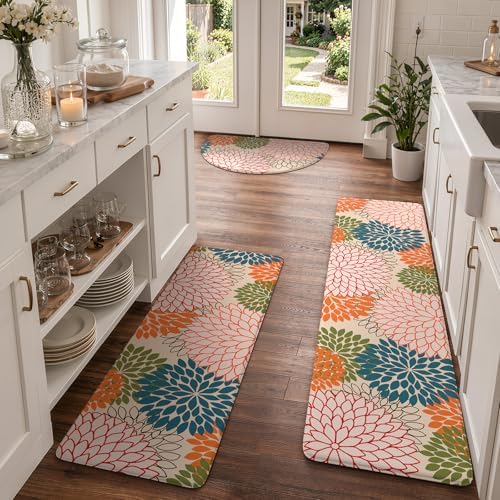 KIMODE Half Circle Anti Fatigue Mats for Kitchen Floor Rug Sets of 3