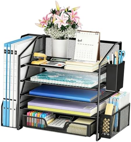 Simple Trending 5-Tier Desk File Organizer, Paper Organizer, Black