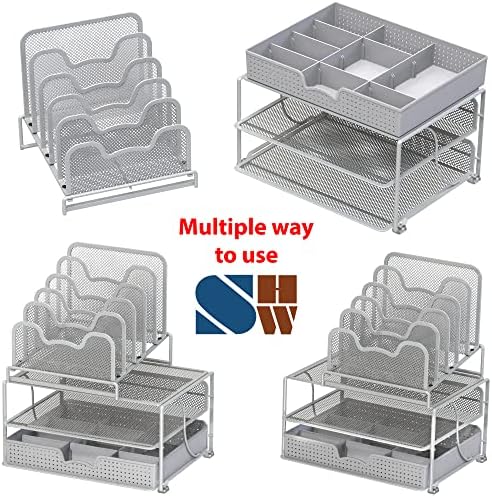 Simple Houseware Mesh Desk Organizer with Sliding Drawer, Silver