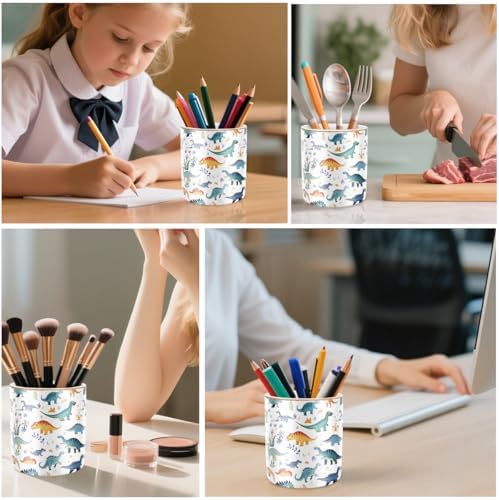 Pen Holder, Pencil Cup for Desk, Cute Makeup Brush Holder, Durable Ceramic Organizer Decor for Room, Office, Classroom, Cute Dinosaur Pattern