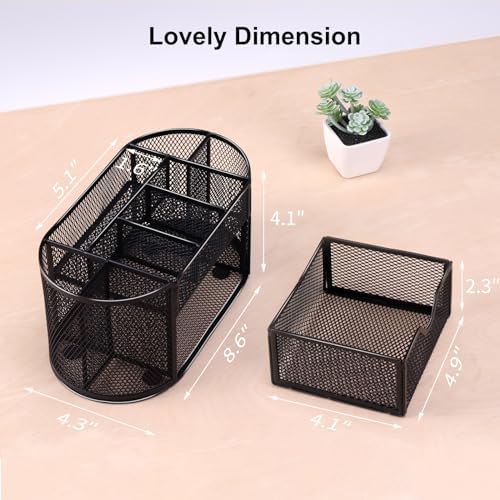 EOOUT Desk Organizer Black Mesh Pencil Holder 8 Compartments 1 Drawer