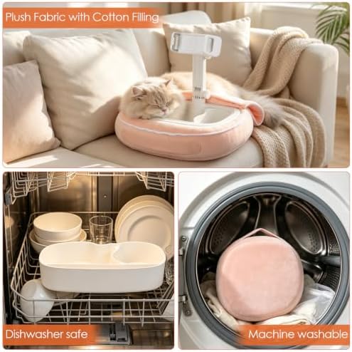 Tablet Pillow Holder with Snack Bowl, Adjustable Lap Laptop Stand, Soft Plush Bed Pillow, 360° Rotating Detachable Support Arm, Compatible with 4.7-16.1", Phone, Tablet, Pink