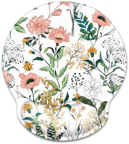 Floral Ergonomic Mouse Pad with Wrist Support, Cute Premium-Textured Mouse Mat for Wireless Mouse, Non-Slip Rubber Base, Desk Accessories for Laptop, Office, Home, Game, White Flower