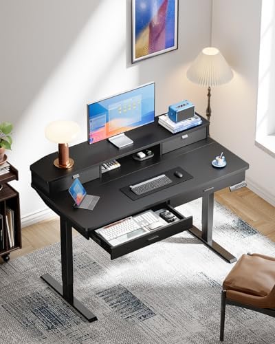 HUANUO 48 x 30 inch Electric Standing Desk with 4 Drawers, Black
