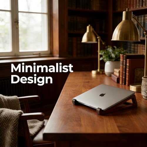 Bamboo Wooden Laptop Stand, Portable Wood Laptop Stand for Desk Tablet with Carry Pouch, Compact Travel Laptop Stand with Protective Silicone Pads, Suitable for Laptops and Tablets