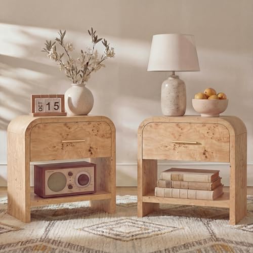 Night Stand Set of 2, 1-Drawer and 1 Storage Shelf