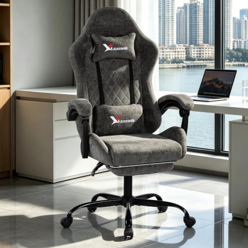 Gaming Chair for Adults, Ergonomic Computer Office Desk Chair with Footrest,Pocket Spring Cushion, Reclining High Back Silla Gamer for Home Office, Grey