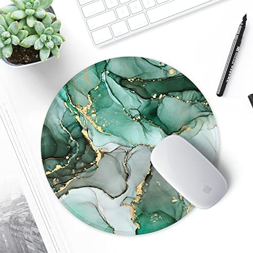 ITNRSIIET Round Mouse Pad with Stitched Edge Premium-Textured Waterproof Non-Slip Rubber Base Desktop Protection Mat Diameter 8.7 inches, Green Marble Texture