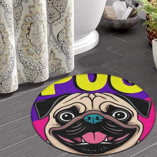 Soft Round Yoga Carpet, Office Chair Decor Round Mat for Carpet and Hardwood Floors Colorful Pug