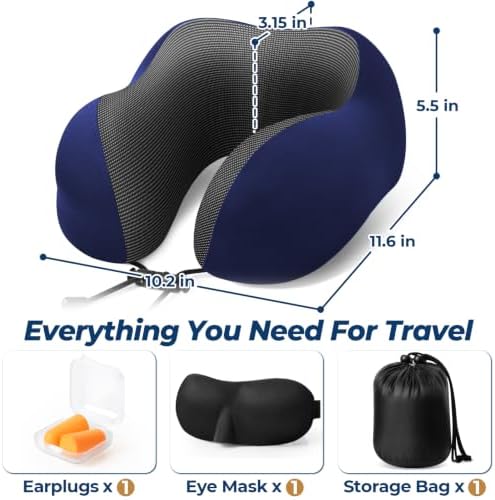 ExploreBliss Travel Pillow, Memory Foam Neck Pillow Airplane, Blue