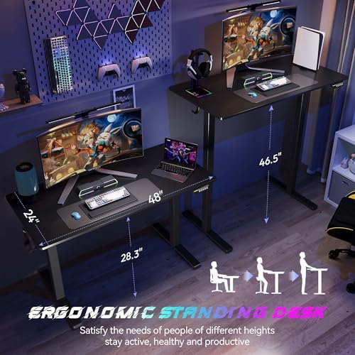 48 x 24 Inch Electric Standing Desk, 3 Memory Presets, Black