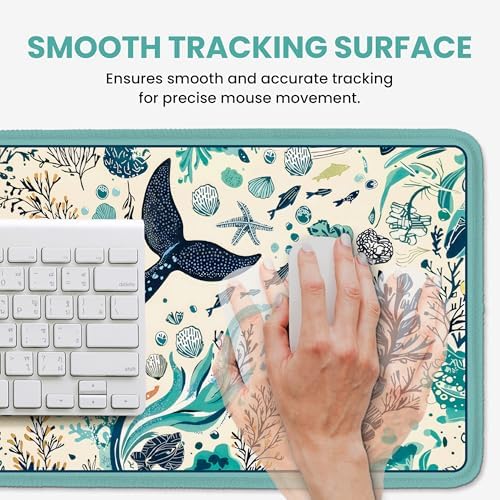 Aesthetic Desk Mat, Cute Drifting Whales Desk Pad Protector for Work & Decor, 35.4" x 15.7", Pretty Non-Slip Extended Mouse Pad for Office or Home