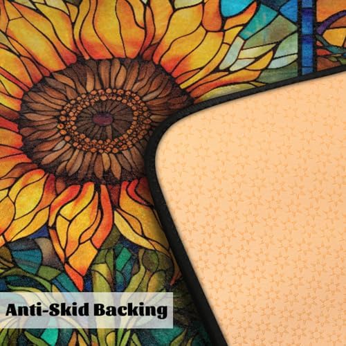 Kitchen Mats, Glass Sunflower Kitchen Rugs, Cushioned Anti Fatigue Kitchen Mats, Non-Slip Standing Desk Mat, Absorbent Kitchen Rug for Floor, Kitchen, Office, Sink, 20"×39"