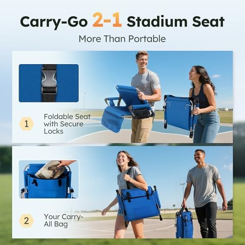 LET'S CAMP Folding Stadium Seats, 2 Pack Bleacher Chairs with Cup Holder