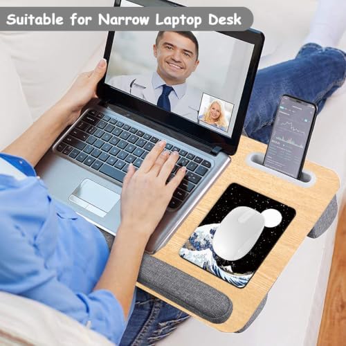 Dapesuom Small Mouse Pad, 6 x 8 Inch Thick Rubber Premium-Textured Non-Slip Portable & Washable Mini Mouse Mat for Women Men Wireless Laptops Keyboard Tray Gaming Computer Office Travel, Waves & Moon
