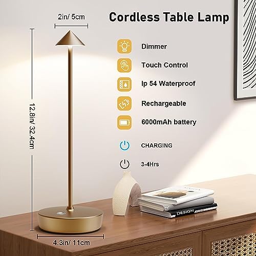 Set of 2 Cordless Rechargeable Led Table Lamp Battery Operated Light Bronze