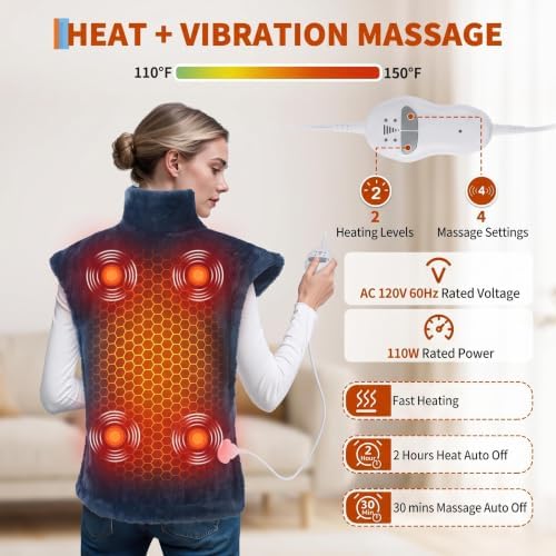 Massaging Heating Pad for Neck and Shoulders and Back, Gifts for Mom Dad
