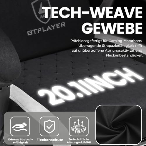 GTPLAYER Gaming Chair Fabric with Pocket Spring Cushion, Big and Tall Gamings Chairs 350LBS High Back Computer Chair with Footrest for Adults Lumbar Support Swivel Game Chair for Office Black