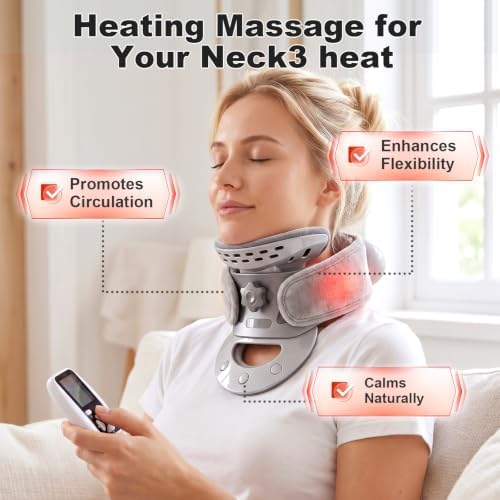 Cervical Neck Traction Device - Adjustable Neck Stretching with Heating Pad