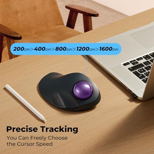 Wireless Ergonomic Trackball Mouse, Large Hands, 44mm Index Finger Control
