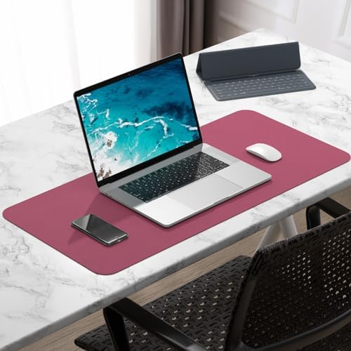 Hsurbtra Desk Pad, 30" x 14" PU Leather Desk Mat, XL Extended Mouse Pad, Waterproof Desktop Blotter Protector, Non-Slip Ultra Thin Large Laptop Keyboard Writing Mat for Office Home, Deep Red