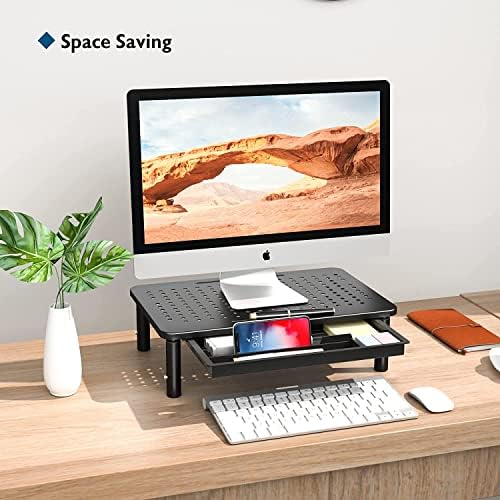 BONTEC 2 Pack Adjustable Monitor Stand Riser with Drawer, Supports 44lbs