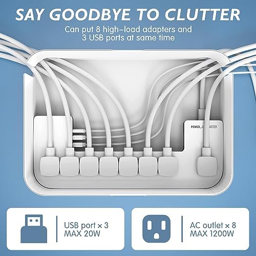Power Strips with Cable Management Box, Surge Protector, White