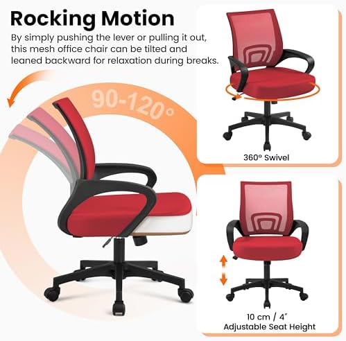 Yaheetech Mid Back Mesh Computer Office Desk Chair Adjustable Swivel, Red