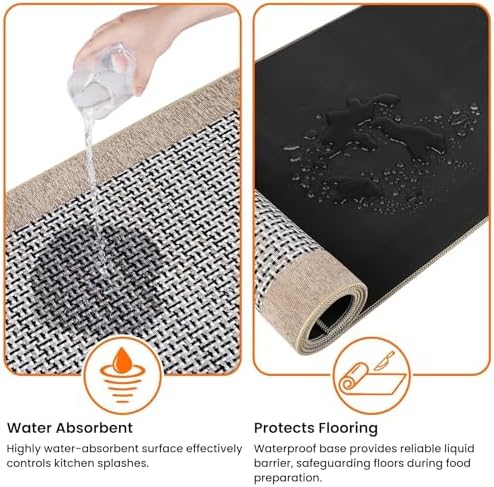 StepRite Kitchen Rugs, Kitchen Mats for Floor, 70"x20" Non-Slip Machine-Washable Kitchen Throw Rug, Absorbent Runner Rugs Office, Sink Standing Desk Mat, Decor Carpet, Khaki