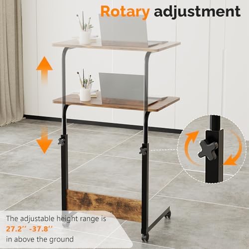 FCH Portable Computer Workstation, Standing Desk Adjustable Height, Small Computer Desk w/Rolling, Sit Stand Laptop Desk TV Tray for Bed Sofa Hospital Reading Eating, Rustic Brown, 23.6"