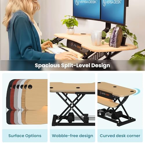 VERSADESK PowerPro Elite 48” x 24” Electric Sit-to-Stand Desk Converter w/Keyboard Tray for Home or Office | USB Charging Port | Supports Multiple Monitors | Lifts 80 lbs. - Black