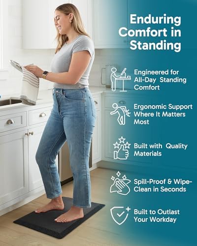 Ophanie Kitchen Mats for Floor,3/4 inch Thick,17x24 Anti Fatigue Cushioned Mat,Kitchen Rugs,Waterproof,Comfort Ergonomic Standing Mat for Office,Home,Sink with 99+ Pairs of Anti-Slip Bottom Ridges