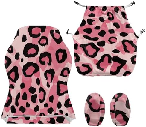 Pink Leopard Print Gaming Chair Cover with Armrest Cover Easy to Install Zipper Design Slipcover Scratch Proof Universal Swivel Desk Chair Protector Washable 4 Pieces