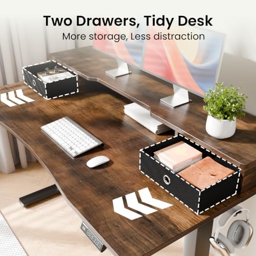 Realbear 60x30 Inch Electric Standing Desk with Drawers, Rustic Walnut