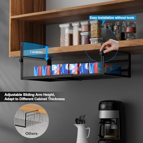 AmonHouseware 2Pack Expandable Under Shelf Storage Basket Organizer,Black