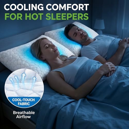 Cooling Pillows King Size Set of 2, CertiPUR-US Shredded Memory Foam Pillows,Soft Yet Supportive Pillow for Sleeping, Cool Pillow for Hot Sleepers,Adjustable Firm Pillow for Side,Back,Stomach Sleepers