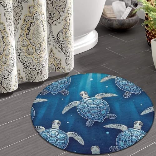 Women's Large Home Decor Mat, Soft Round Yoga Carpet, Non Slip Machine Washable Home Office Circle Rug Tribal Sea Turtles