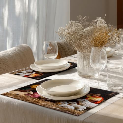 Shrahala Brown Christmas Christian Church Set of 8 12 X 18 Inch Linen Placemats, Brown Light Baby Burlap Table Mat Washable Double Layered Heat Insulation for Indoor/Outdoor