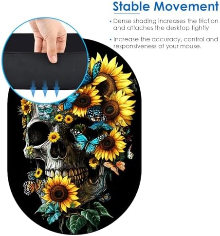 Small Mouse pad, Portable, Waterproof Non-Slip Rubber Bottom, Suitable for Wireless Mouse, Laptop Keyboard Tray for Both Men and Women, Office Travel 7.1x10.6in，Floral Skull with Butterflies
