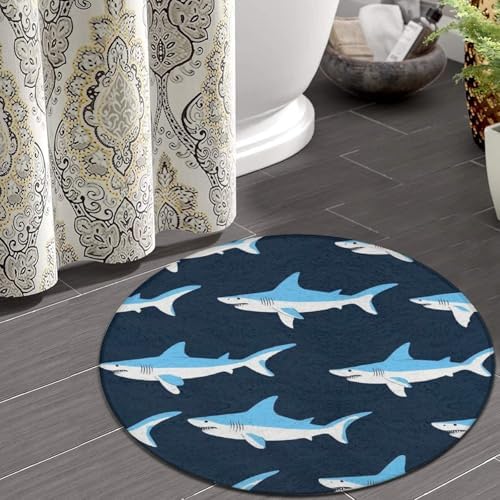 Circular Rugs Large Modern Round Area Rug Fashion Decor Mat for Home Office Blue Shark