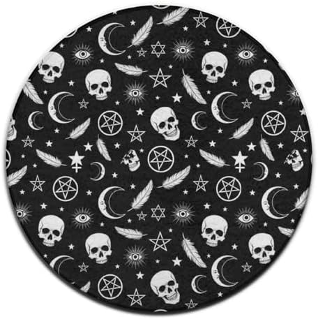 Room Sofa Yoga Soft Round Carpet, Home Decor Non Slip Kitchen Office Circle Rug, Machine Washable Modern Round Area Rug Goth Raven Crow Skull Moon Star Gothic Witch Magic Spirit Board