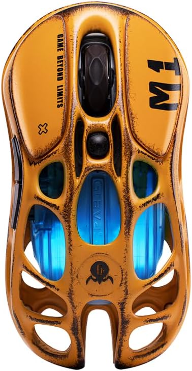 GravaStar Mercury M1 Pro Gaming Mouse, Lightweight Magnesium Alloy, 26,000 DPI, PAW3395DM Sensor, 5 Programmable Buttons, Support Wired/2.4GHz/BT, Up to 200 Hours Battery Life (Battle-Yellow)