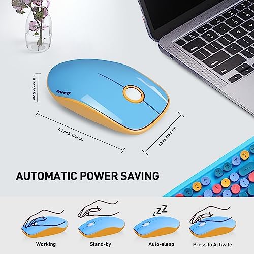 Colorful Wireless Keyboard Mouse Combo,Cute Round Keys,for PC Laptop,Blue