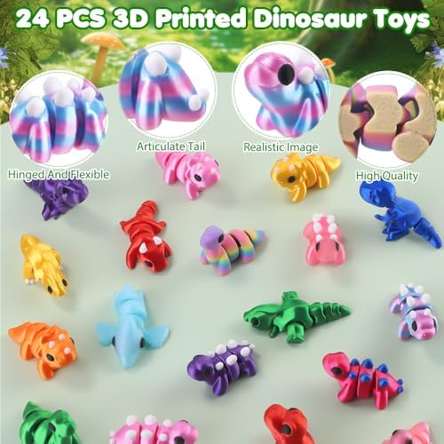 JOICEE 24Pcs 3D Printed Dinosaur Animals Mini Dinosaur Fidget Toys