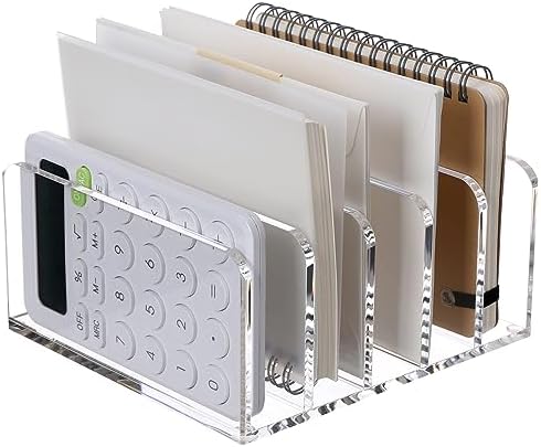 SANRUI Clear Mail Organizer Desk Sorter, Acrylic Letter File Holder 5-Slot